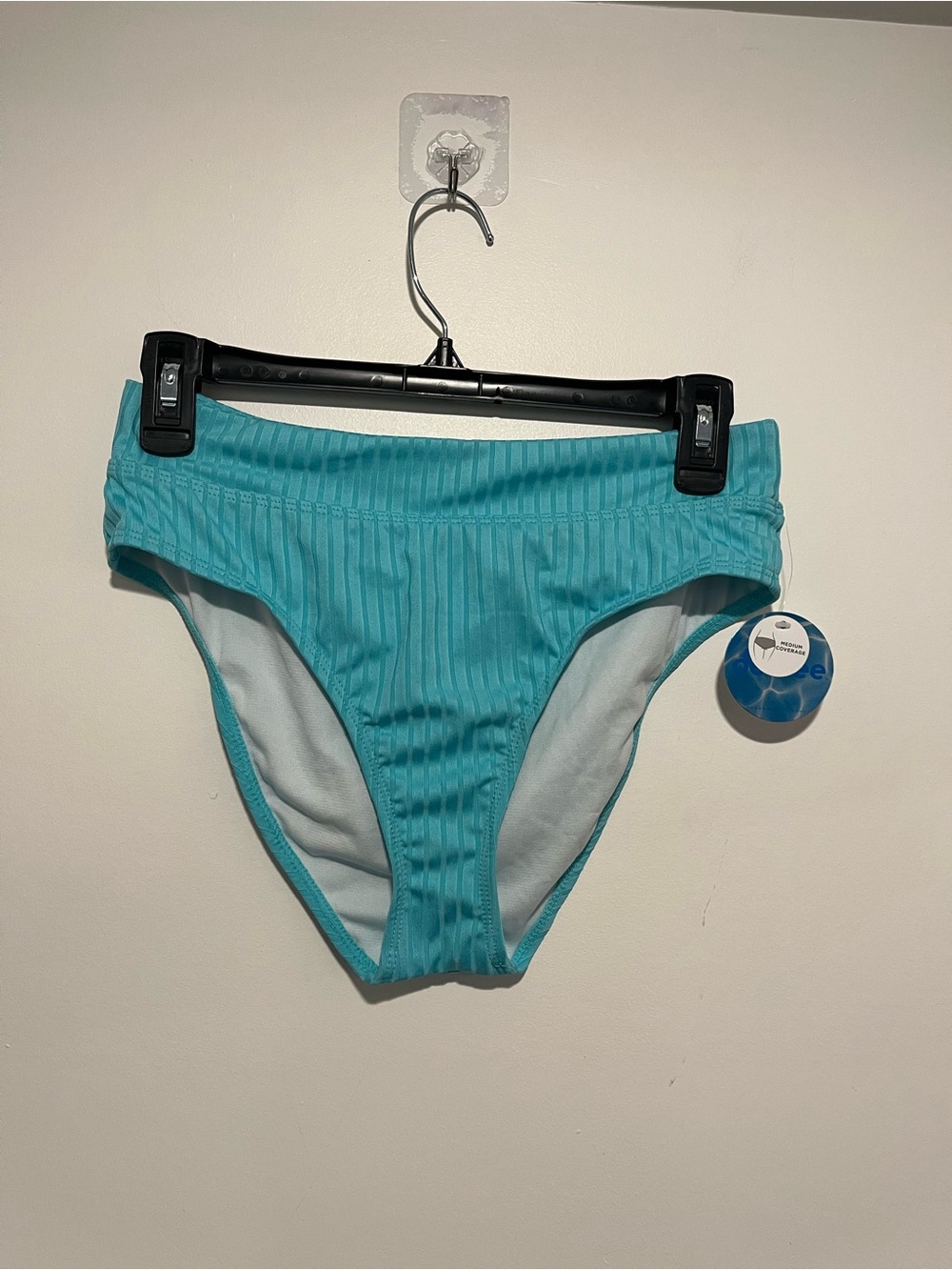 Decree Ribbed High-Cut Bikini Bottom in Aqua Blue